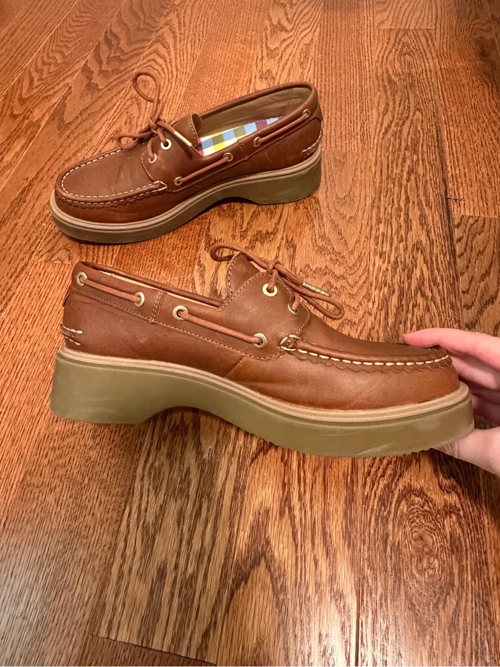 Women’s Sperry Leather Platform Boat Shoe Brown- Thick Sole- Size 9